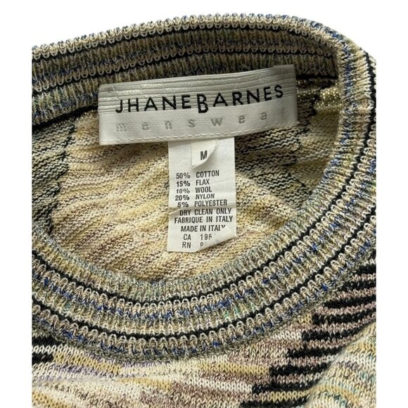 Jhane Barnes Mens Pullover Lightweight Sweater Abstract Cotton Flax Italy Size M - Picture 6 of 7
